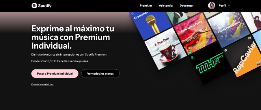 landing pages para redes sociales spotify