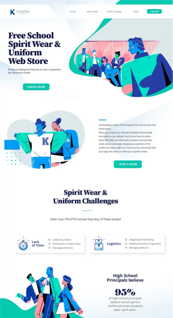 ejemplos de landing page, K-12 Clothing