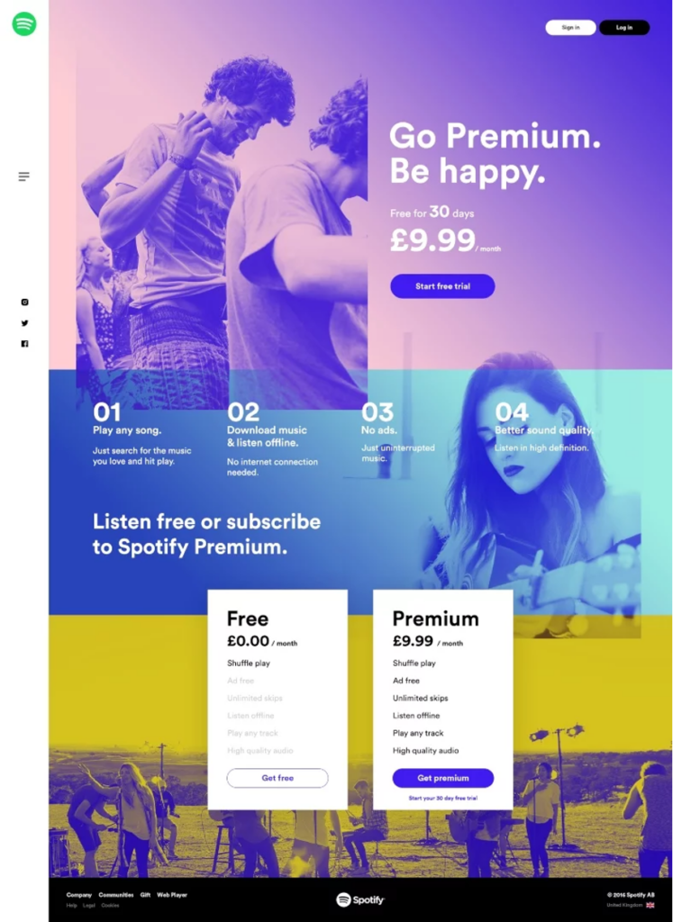 landing page de spotify