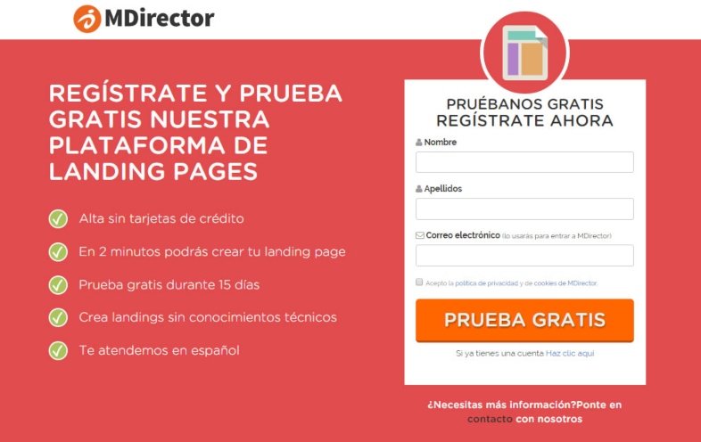 Las landing page atacan al target identificado: MDirector landing page