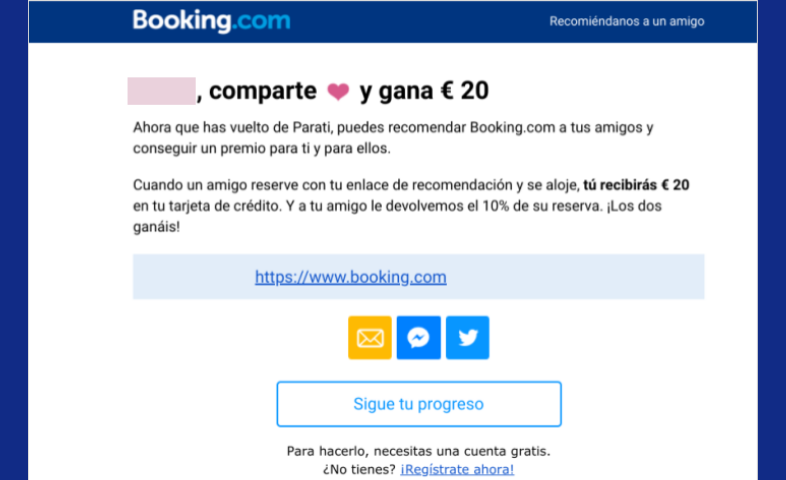 Programa de fidelización o referidos de Booking.com