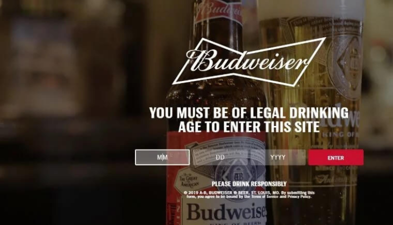 Ejemplos de formularios pop up efectivos: Budweiser