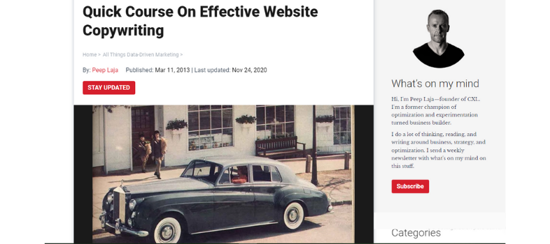 Cursos gratuitos de copywriting: Course on effective website copywriting de CXL