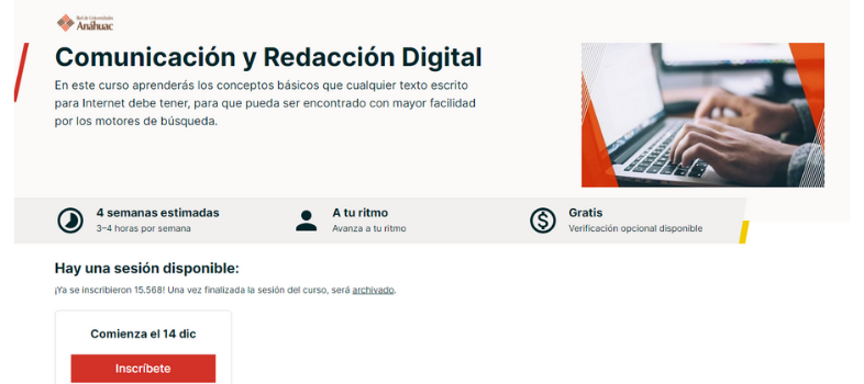 Cursos gratuitos de copywriting: Curso de Comunicación y Redacción Digital de la Red de Universidades Anáhuac