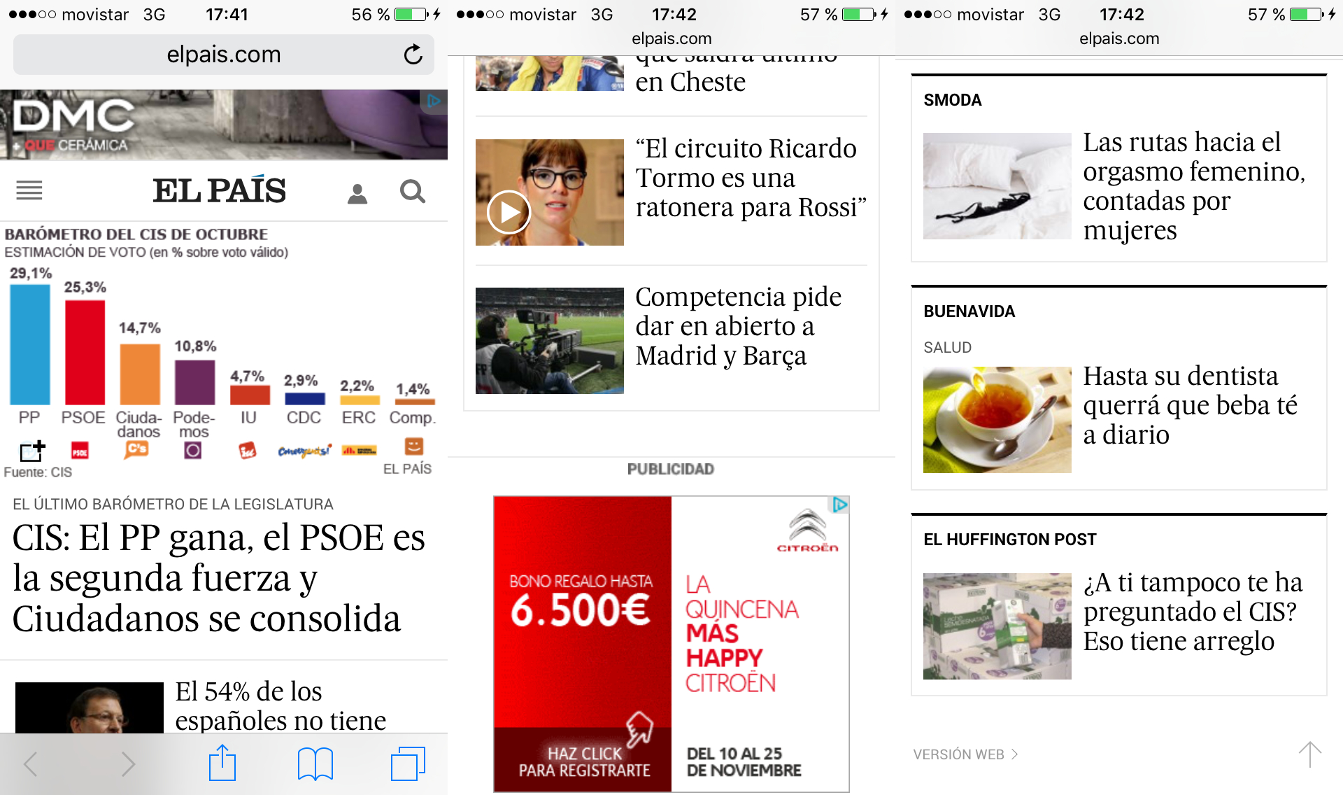 landing page móvil - El País