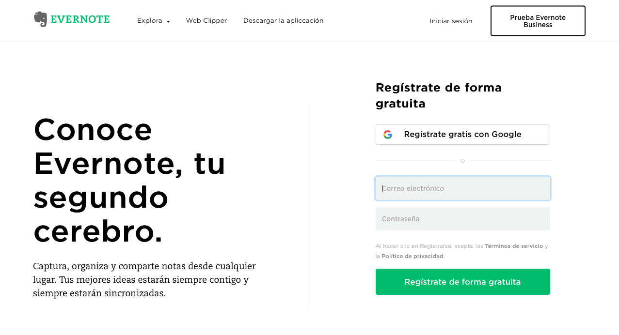 formularios para generar leads Evernote