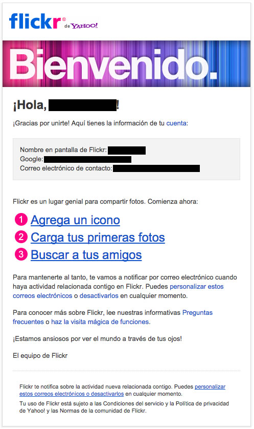 emails de bienvenida : Flickr