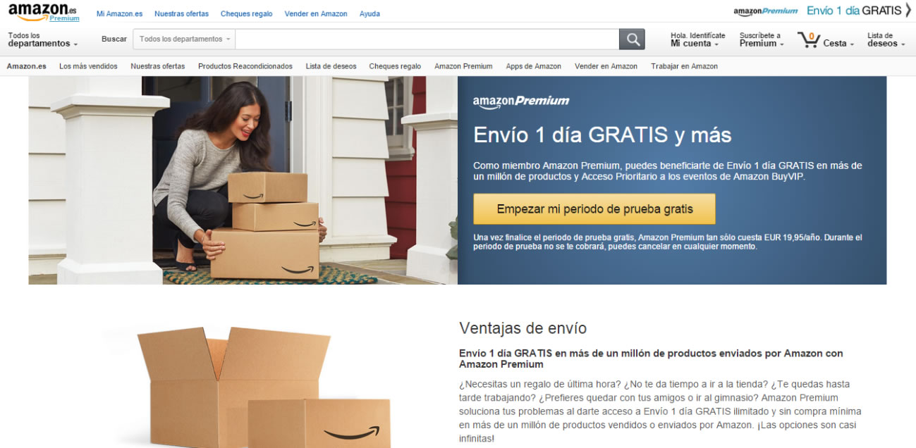 landing page de Amazon