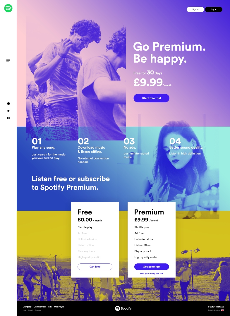 landing page esempi spotify