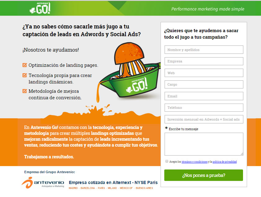 imágenes en landing pages específicas para retargeting: Antevenio Go!