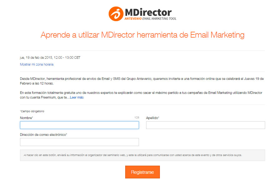 landing page de MDirector