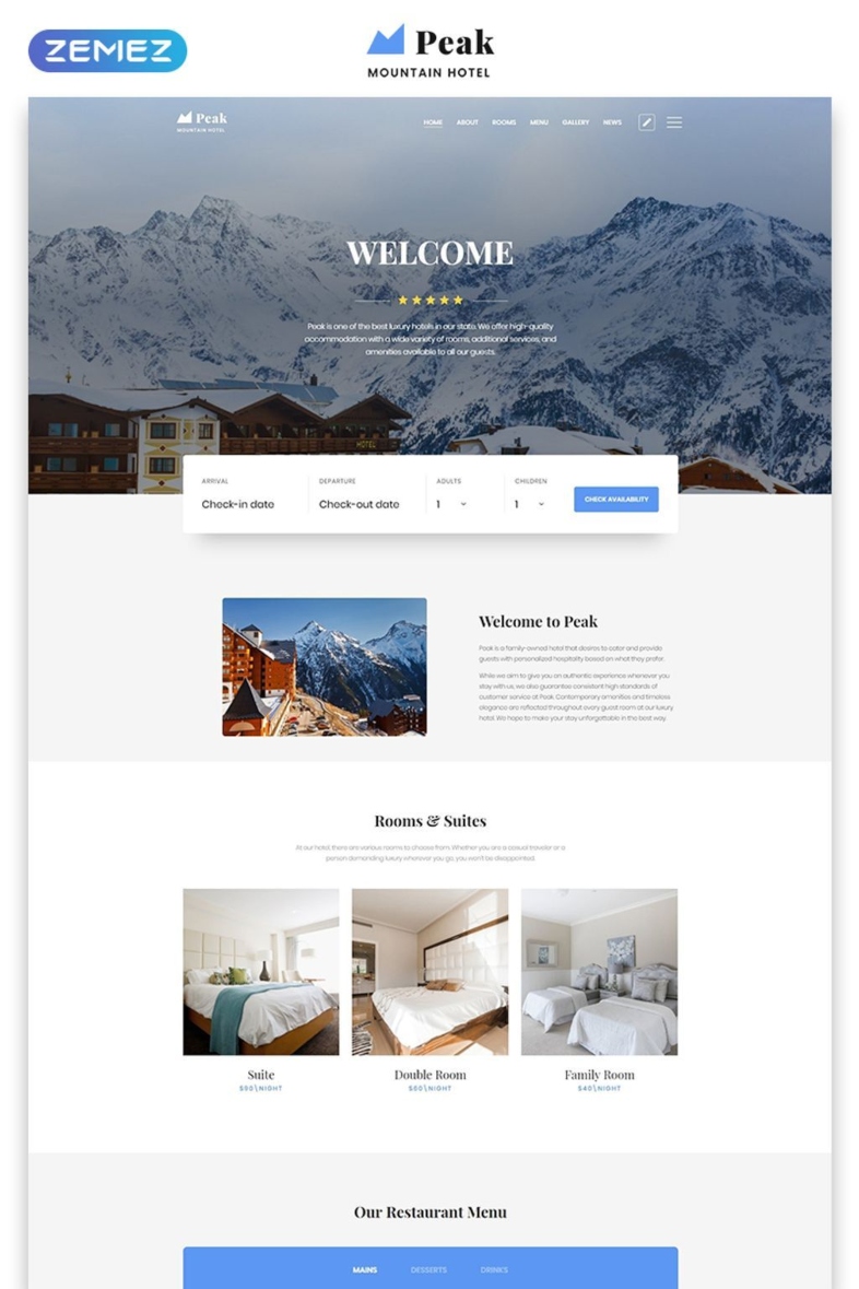 Peak mountain hotel landing page