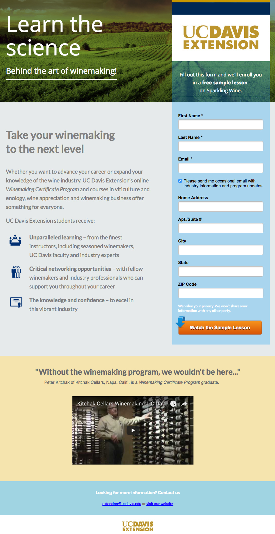 campagne con landing pages di successo: University of California