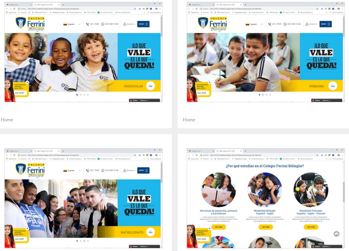 Landing pages del colegio Ferrini