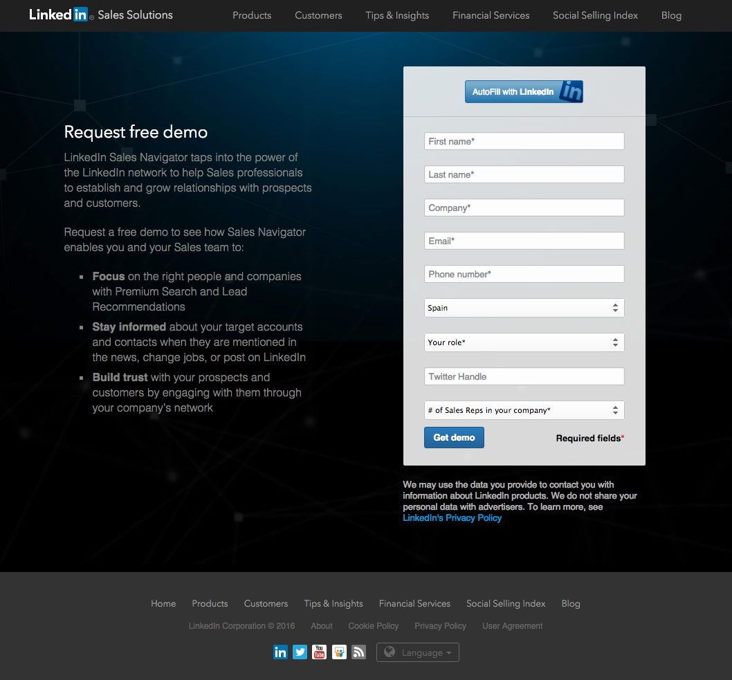 errores en landing pages: Linkedin