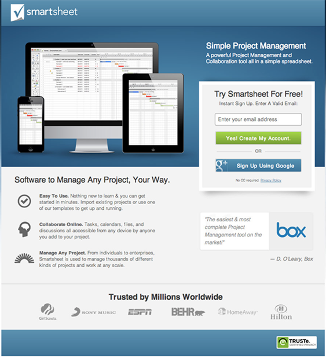 landings y Adwords: SmartSheet