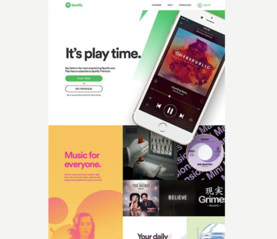 Landing pages vendedoras: Modelo de Spotify