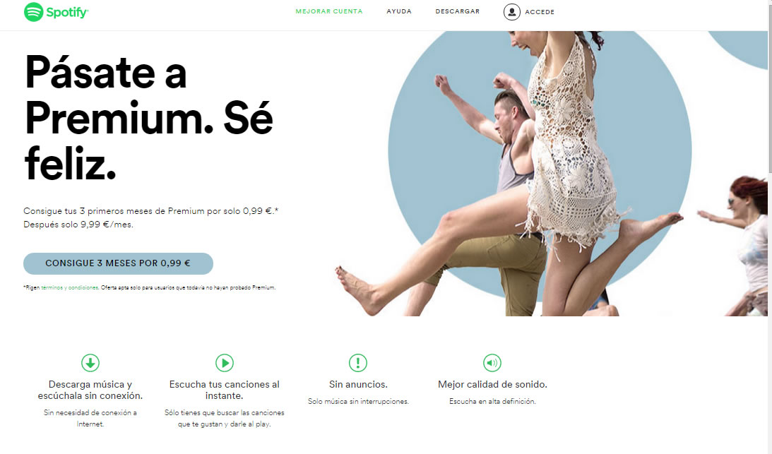 imágenes en landing pages: Spotify