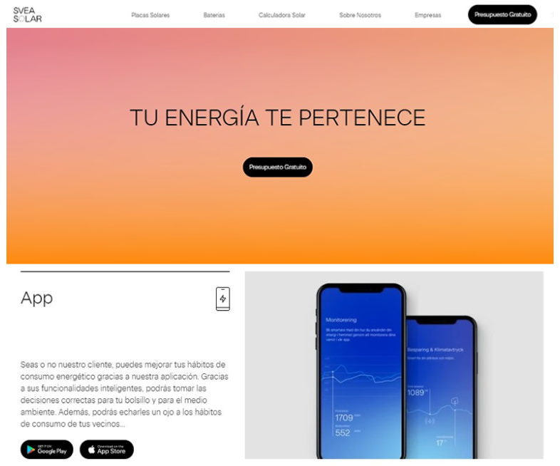 Svea Solar landing pages para empresas ecológicas