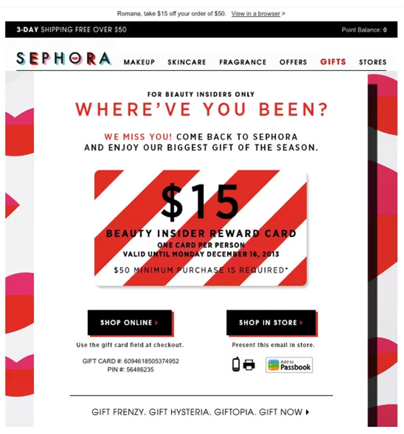 Email Win-back de Sephora