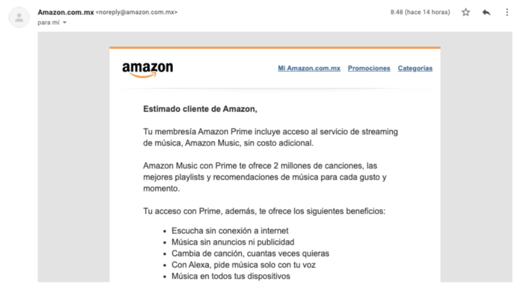 amazon no reply recordar beneficios