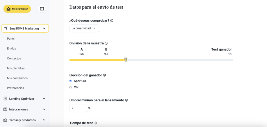 resultados test a b