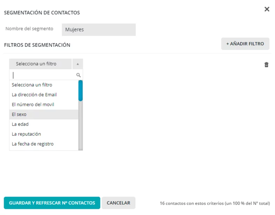 aplicación de filtros en creación de campaña