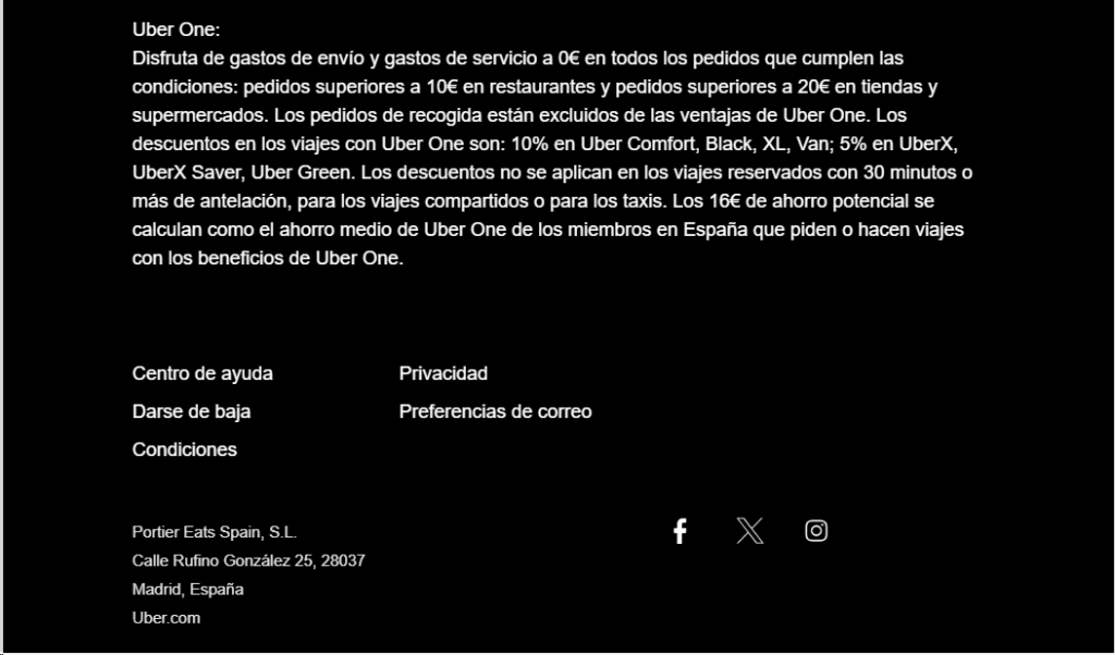 Ejemplo de botón de Opt Out de Uber Eats 