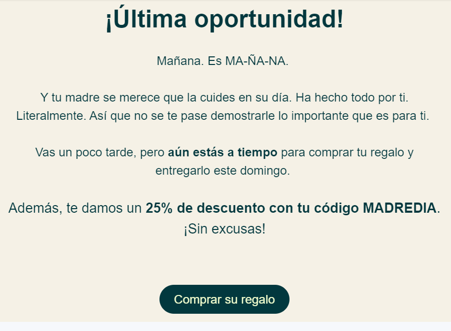 Ejemplo de descuento en email marketing