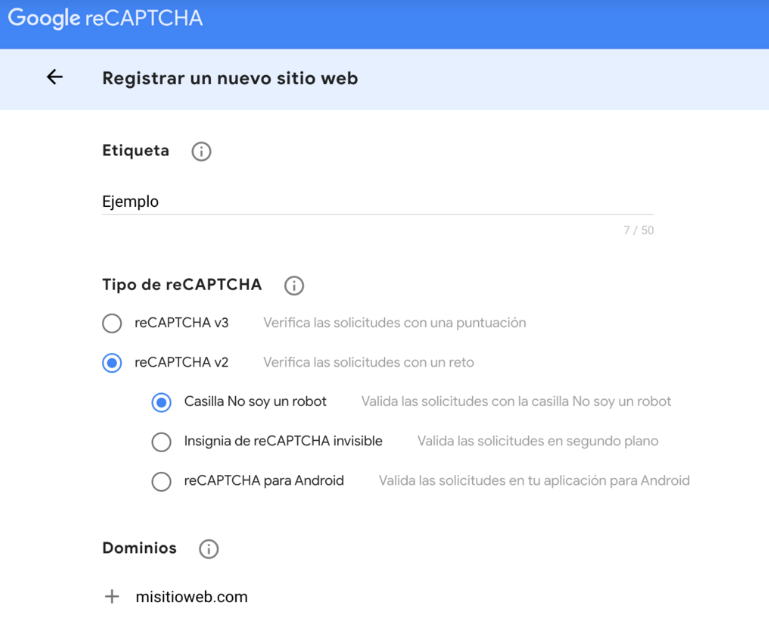 Configurar reCAPTCHA