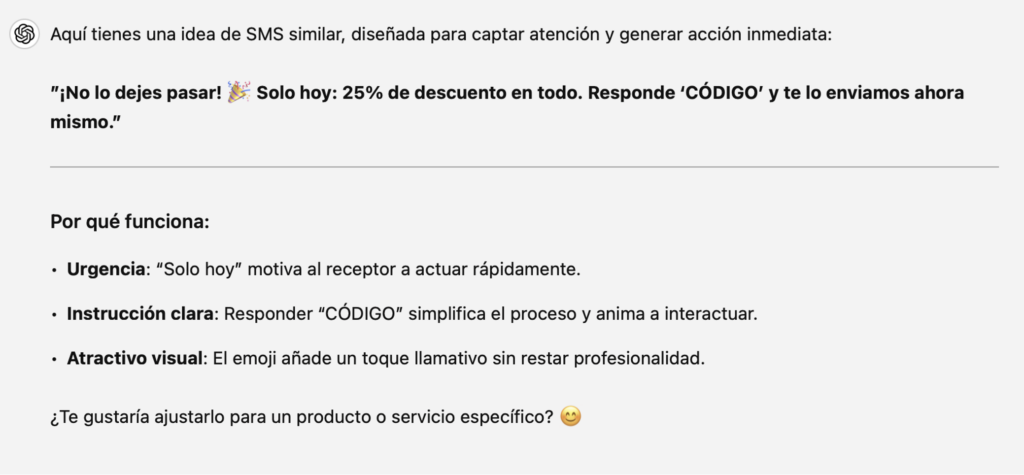 IA chatGPT para marketing sms